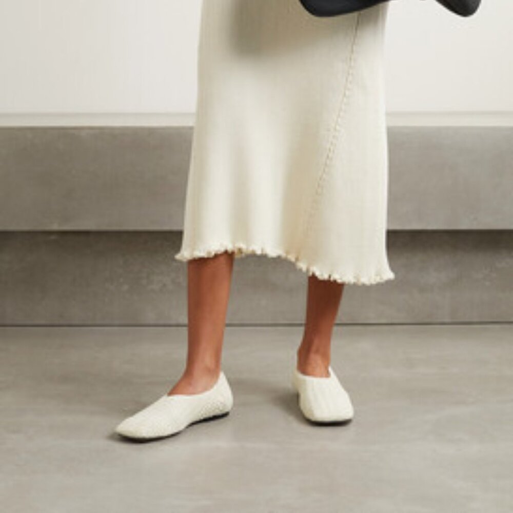 NEOUS Phinia Quilted Stretch-knit Ballet Flats Off-white Size 6